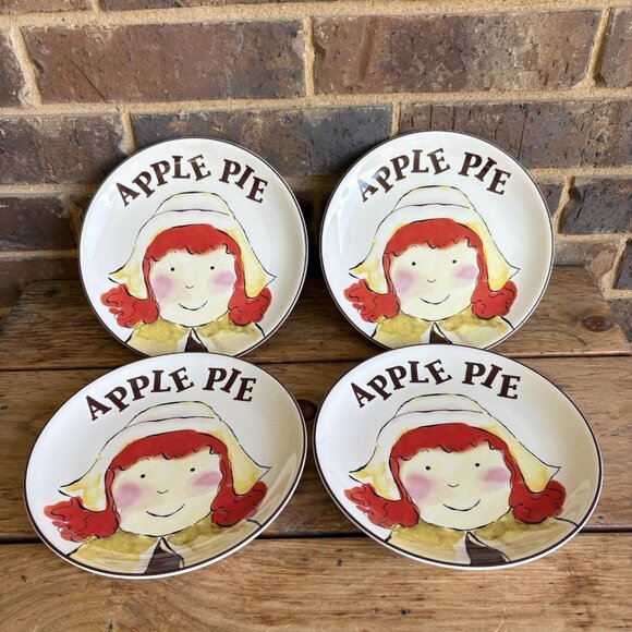 Rosanna Pilgrim Apple Pie THANKSGIVING Dessert Appetizer Plate Ceramic 8.25" - Picture 1 of 7